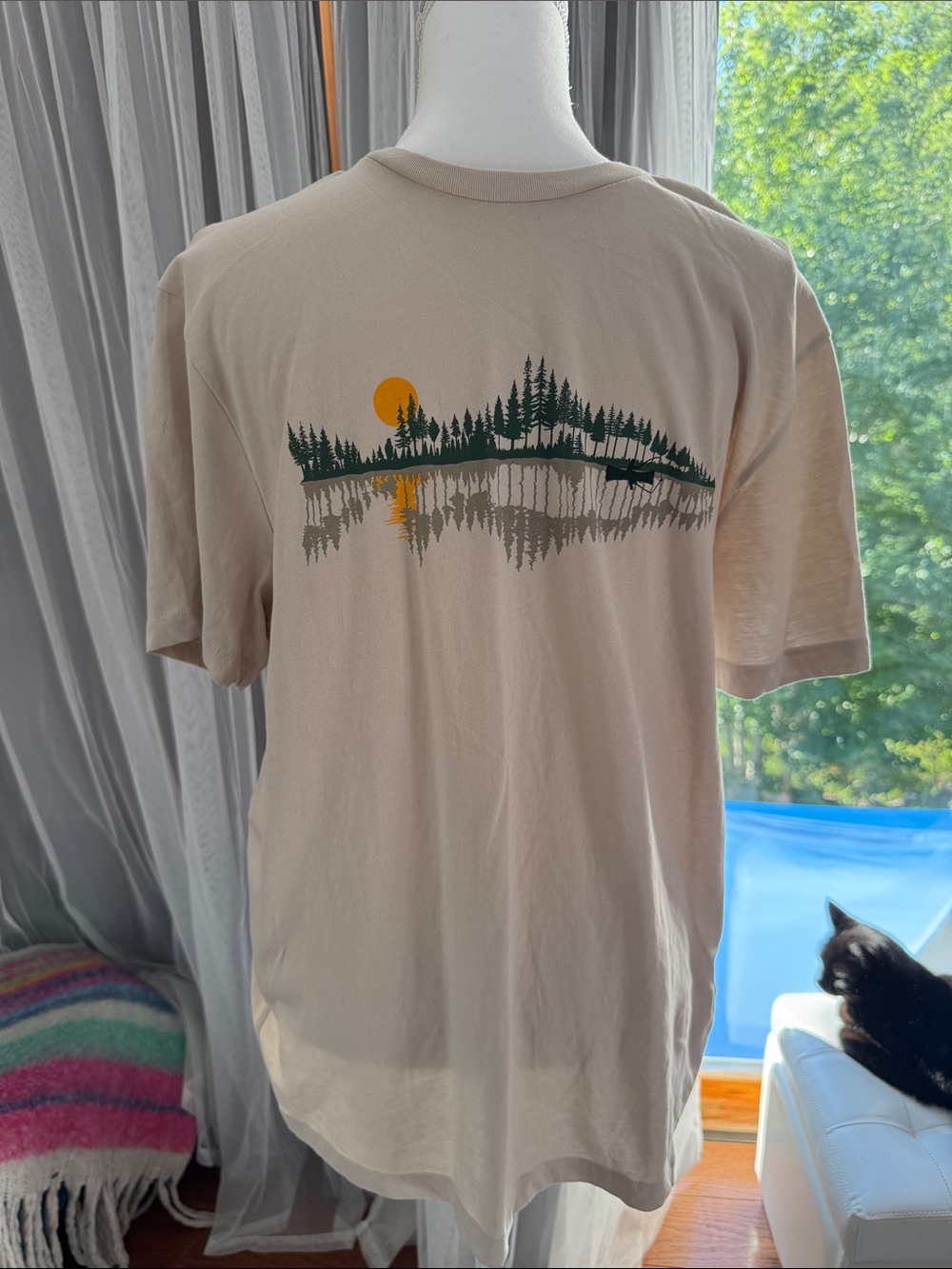 J. Crew Factory Beige Short Sleeve Tee with Forest and Sunset Graphic